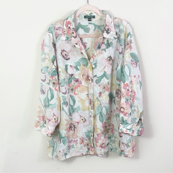 Lauren Ralph Lauren 100% Linen Floral Button Down Shirt size 3X - Picture 1 of 9
